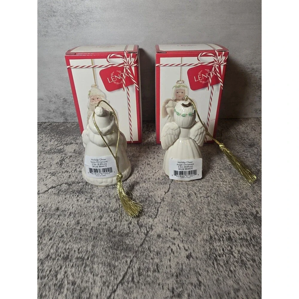 Lenox Holiday Cheer Porcelain Santa Claus  Holding a Star Ornament & Angel